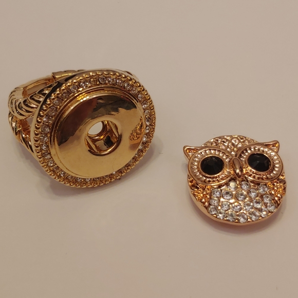 NWOT Gold and Rose Gold Owl Ring w/ 18mm Snap - Picture 2 of 5